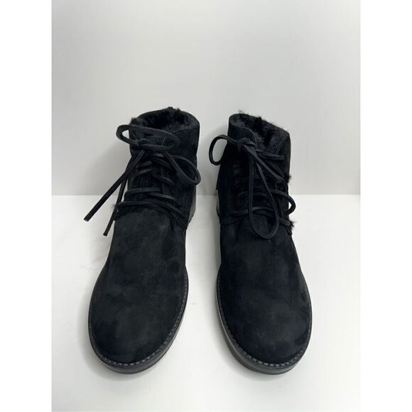 Lavorazione Ankle Booties Womens US 7 Black Leather Shearling Lace Up Block Heel - Picture 3 of 12